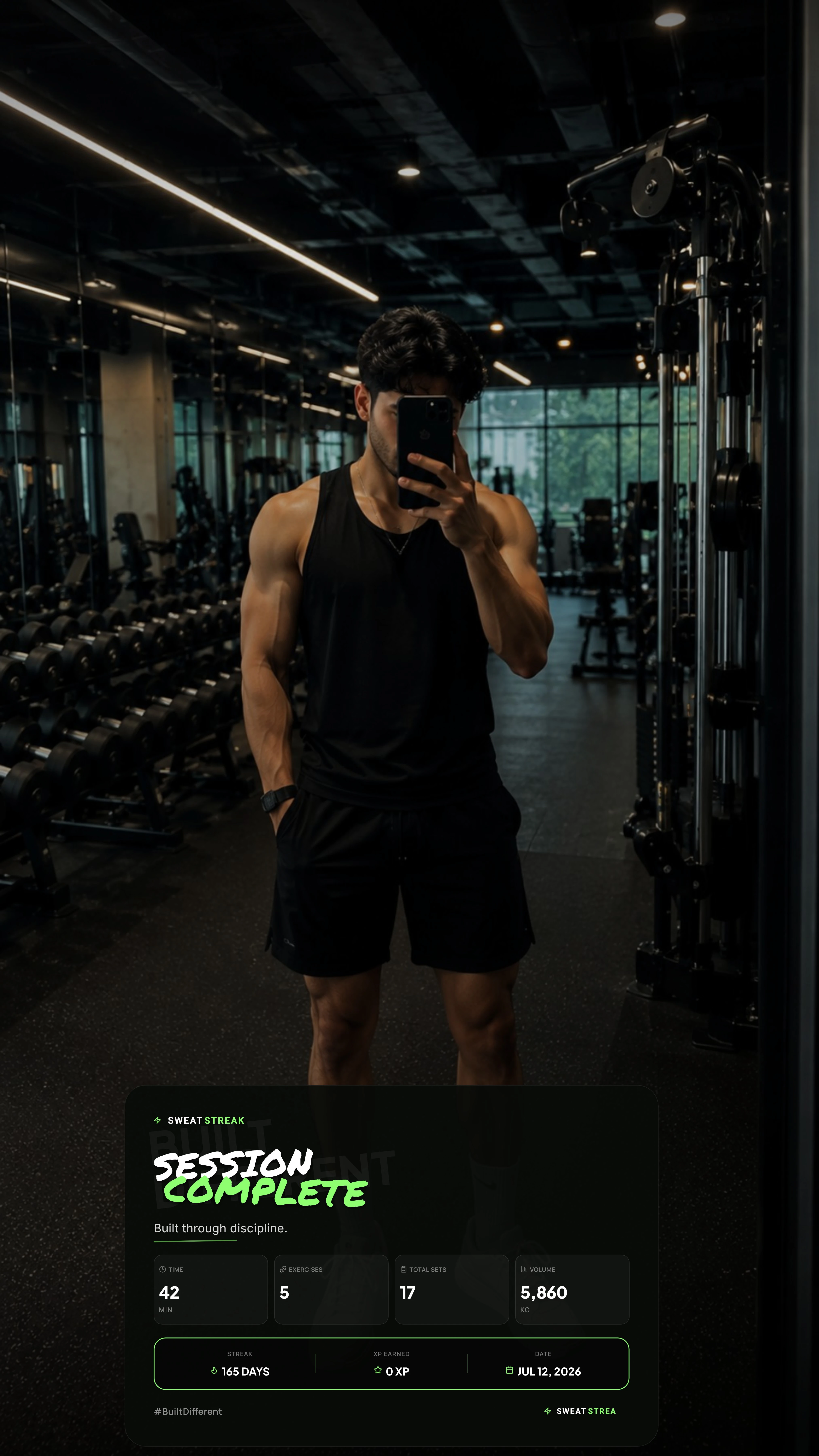 Framed card shared as a real Instagram Story, shown on a phone in a gym